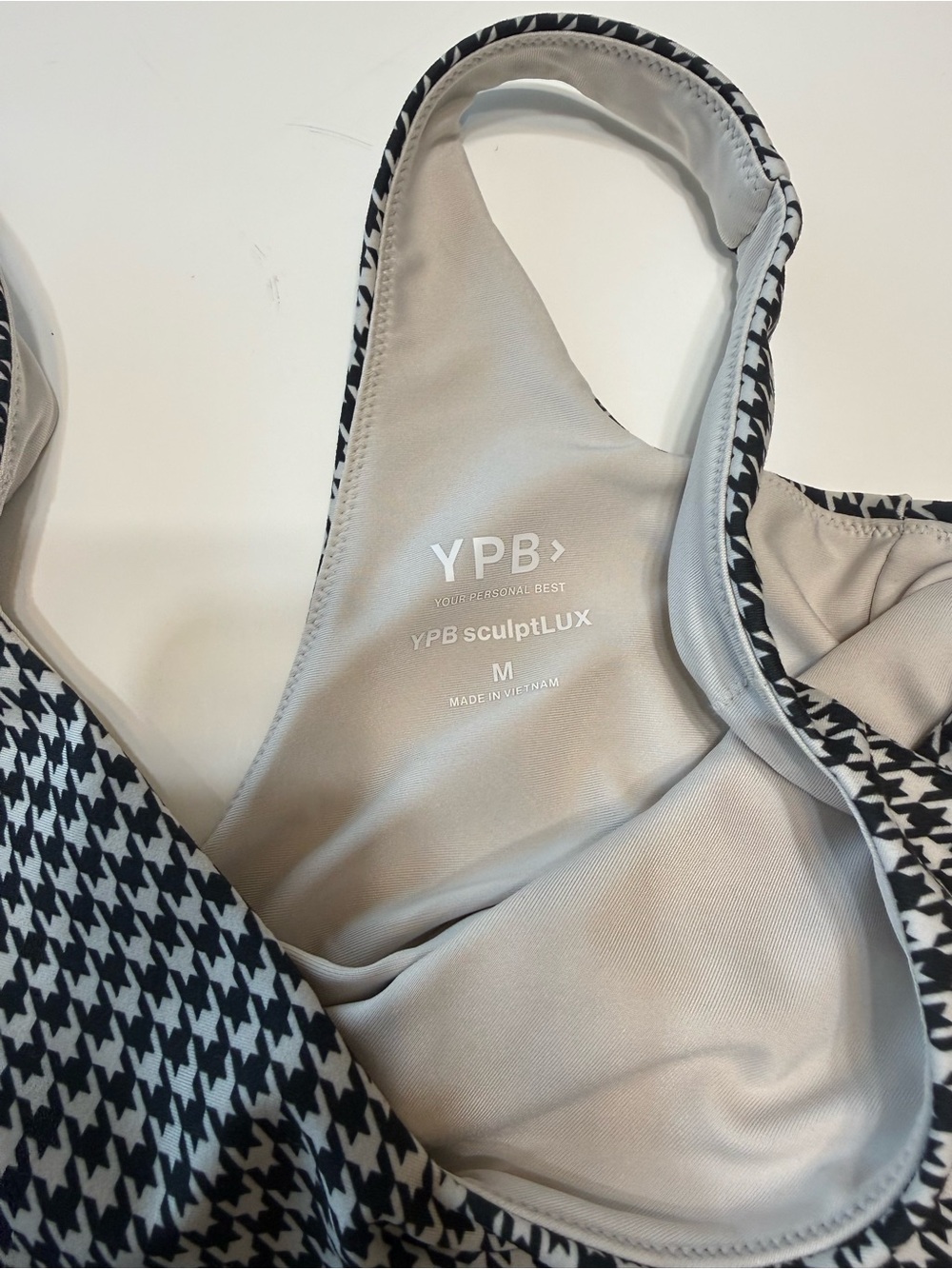 YPB SculptLUX Houndstooth Sports Bra-Pant set Black & White - Picture 4 of 4